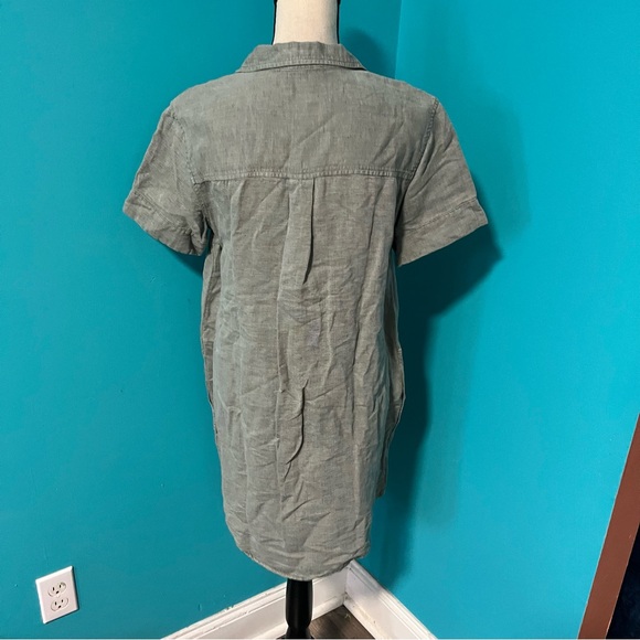 Lucky Brand L Green Linen Short Sleeve Button Front Shirt Dress Boho Coastal - Picture 5 of 6